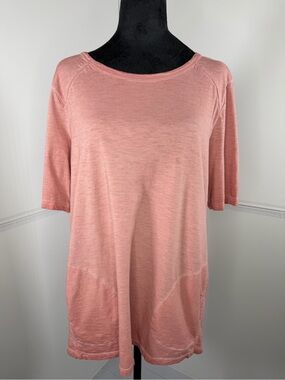 LOGO by Lori Goldstein Pink Slub Knit Tunic Top Short Sleeve Size Large